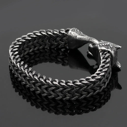 Bracelet Men Stainless Steel Vintage Black Wolf Head Cuban Chain Hand Wristband Male Fashion Jewelry