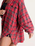Women’s Plaid Tassel Shirt Jacket – Loose Fit, Long Sleeve (Fall/Winter)